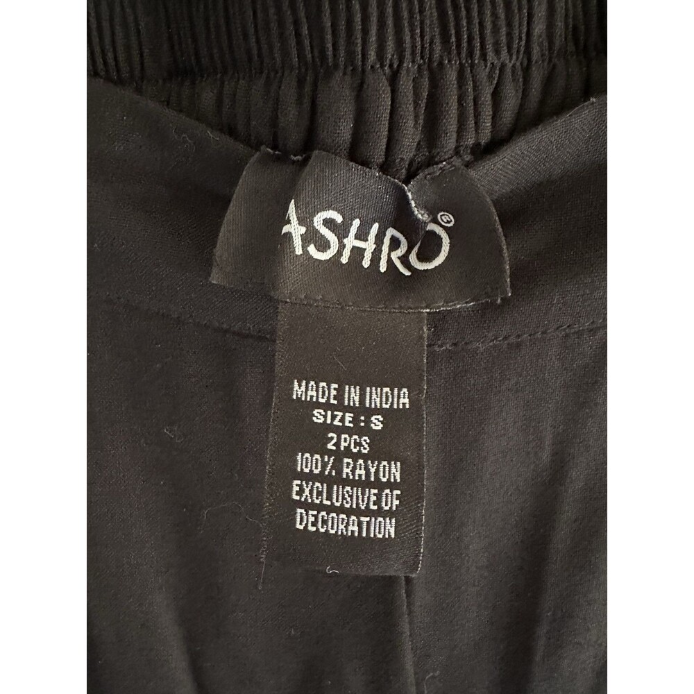 ASHRO Black Wide Leg Gold Embellished Elastic Waist Pants Size S 100% Rayon - Picture 4 of 5